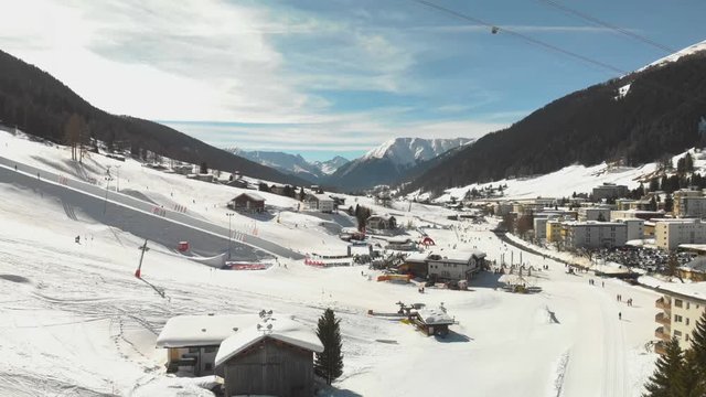 Aerial view of Davos city and Swiss Alps, Grisons, Switzerland