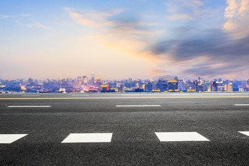 Asphalt highway passing through the city above in Hangzhou at night