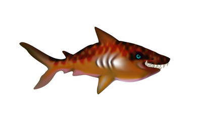 Tiger Shark with big teeth. Cartoon funny isolated character. Ocean and Sea for design, web, ui, advertising food sea. Vector illustration Eps 10