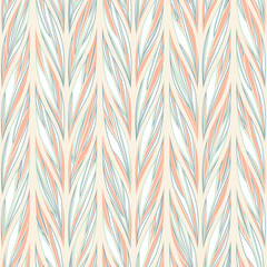 Seamless vector floral pattern with abstract leaves in pastel pink and blue colors on light background. Endless chevron print