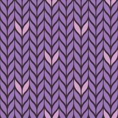Seamless vector knitting pattern with check mark ornament in monochrome purple colors. Endless abstract knit background