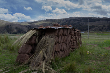 Ladrillos andinos, para las construcciones de las paredes de las casas en el Pueblo de Huancho - Lima, Puno, Perú