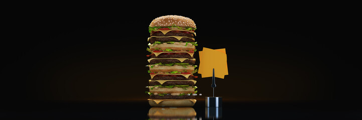 hamburger tower. 3d rendering