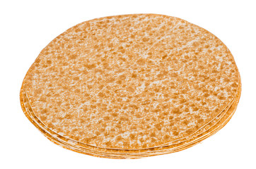 Round thin pitas isolated on white background.