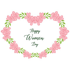 Vector illustration crowd of pink flower frames blooms with happy women day cards