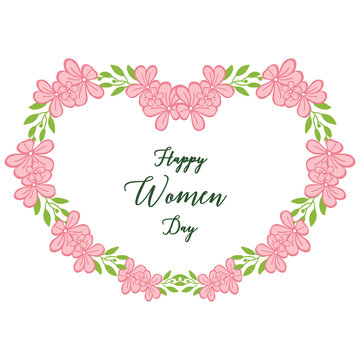 Vector illustration crowd of pink flower frames blooms with happy women day cards
