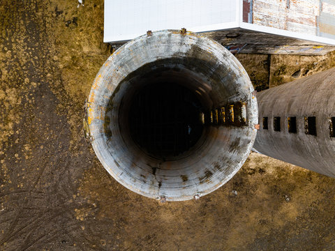 Aerial Photograph Of The Inside Of An Old Abandoned Silo