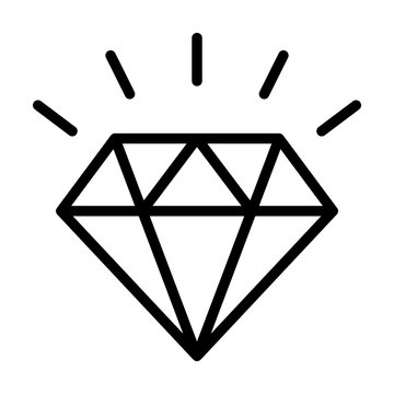 Diamond gemstone with sparkle line art vector icon for jewelry apps and websites