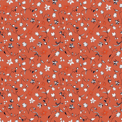Vector illustration of stylized abstract florals in shades of orange, red, white and black. This stylish seamless repeat pattern is perfect for gift, cards, wallpaper, scrapbooking, fabric, interior,