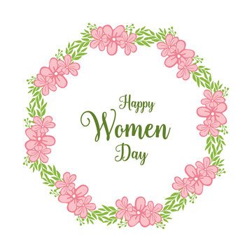 Vector illustration ornate of pink wreath frame for shape of happy women day