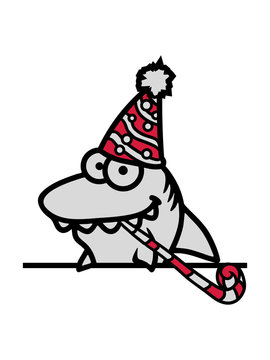 hai schild geburtstags spa&szlig; feiern party geschenk hut paket cool lustig comic cartoon design gef&auml;hrlich meer tauchen schwimmen clipart