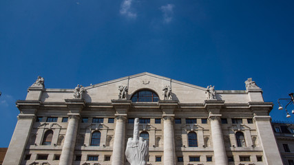 frog perspective of old building with pillars