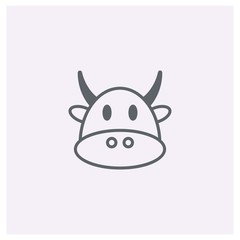 Cute cow icon, funny and simple on light purple background. - vector