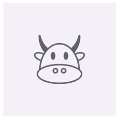 Cute cow icon, funny and simple on light purple background. - vector