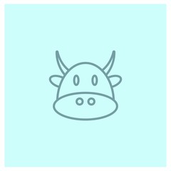 Cow icon in line style on light blue background. - vector