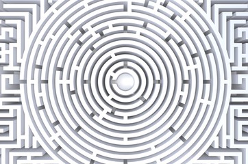 3d render of circular maze abstract white background