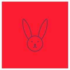 Rabbit icon in outline design style on red background color.- vector