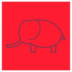 Elephant icon in line style with red background. - vector