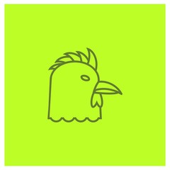 Rooster icon in line style with light green background.- vector