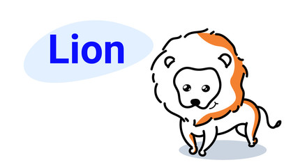 cute lion cartoon comic character with smiling face kawaii hand drawn style funny animals for kids concept horizontal