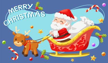 Obraz premium Santa Claus is giving away gifts, he riding on rickshaw – vector