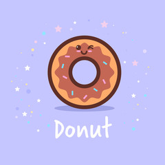 cute donut cartoon comic character with smiling face happy emoji kawaii style sweet freshly baked cookie dessert food concept