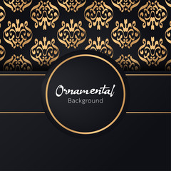 Greeting card invitation with lace and floral ornaments, Gold ornamental pattern