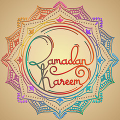 Ramadan Kareem lettering handwriting with mandala ornament rainbow - Vector