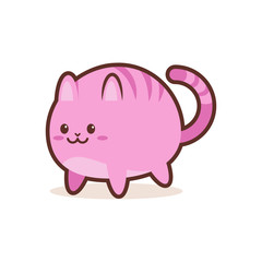 cute pink cat cartoon comic character with smiling face happy emoji anime kawaii style funny animal concept