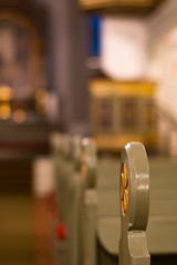 Big bell standing inside the church as decoration 