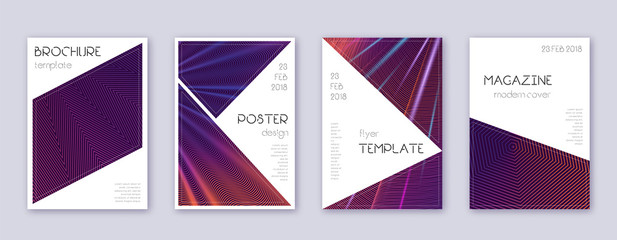 Obraz na płótnie Canvas Triangle brochure design template set. Violet abst