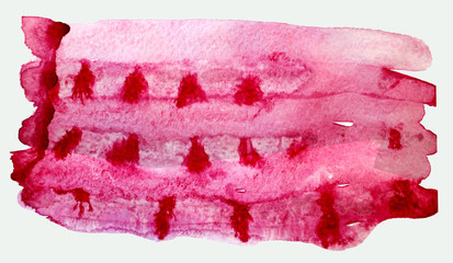 Obraz na płótnie Canvas Pink abstract watercolor stain with brush strokes and dark spots.