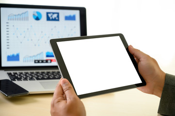 man  hands multitasking man using tablet close up close up working in office