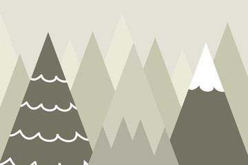 Grafische illustratie voor kinderkamerbehang met bergachtergrond. Kan worden gebruikt voor afdrukken op de muur, kussens, decoratie kinderinterieur, babykleding, textiel en kaart