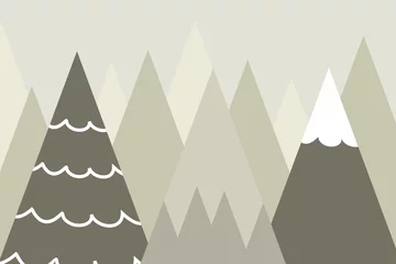 Foto op Plexiglas Babykamer Grafische illustratie voor kinderkamerbehang met bergachtergrond. Kan worden gebruikt voor afdrukken op de muur, kussens, decoratie kinderinterieur, babykleding, textiel en kaart