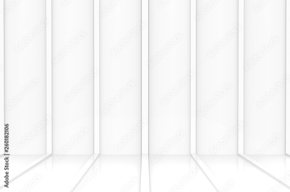 Poster 3d rendering. modern vertical gray object panels pattern wall floor background.