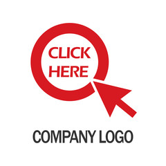 click here with arrow company logo design template, Business illustration vector icon