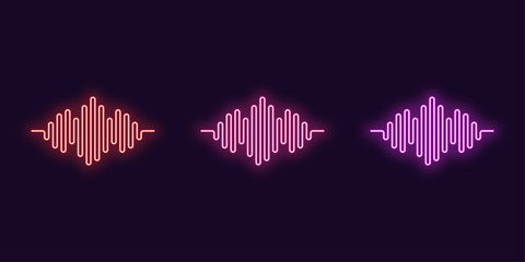 Neon icon Set of Digital sound wave. Vector shape