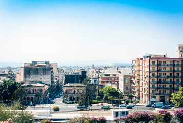 Fototapeta na wymiar Catania rooftops, aerial cityscape, travel to Sicily, Italy.
