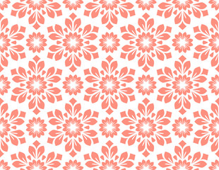 Flower geometric pattern. Seamless vector background. White and pink ornament. Ornament for fabric, wallpaper, packaging. Decorative print