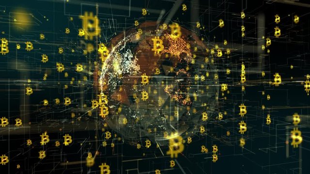 Bitcoin Secure global financial network crypto currency blockchain encryption 3D