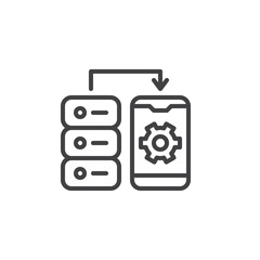 Mobile data connection settings line icon. linear style sign for mobile concept and web design. Data center and mobile phone with gear outline vector icon. Symbol, logo illustration. Pixel perfect