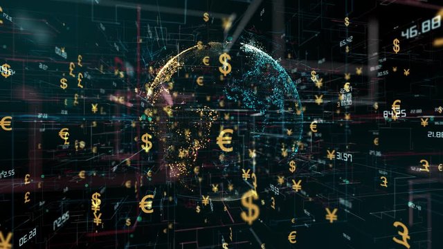 Money exchange of Euros, pounds, dollars and yen currency financial money market