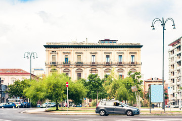 Fototapeta premium beautiful cityscape of Italy, historical street of Catania, Sicily, facade of old buildings.