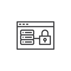 Web hosting lock line icon. Database storage protection linear style sign for mobile concept and web design. Data server secure outline vector icon. Symbol, logo illustration. Pixel perfect vector