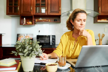 Mature housewife working on laptop