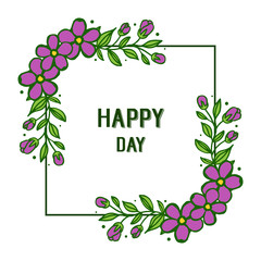 Vector illustration template happy day with purple flower frame