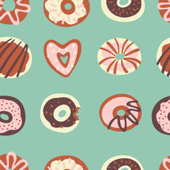Seamless Pattern with Doodle Sweet Food. Hand Drawn Vector Illustration.