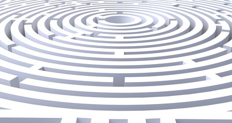 3d render of circular maze abstract white background