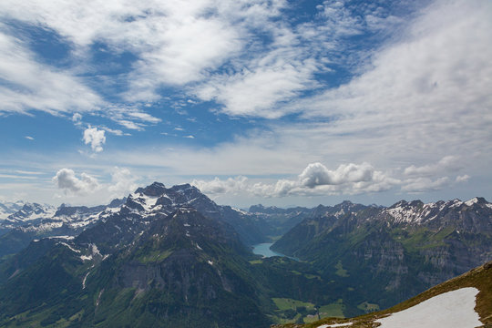 glaernisch, vrenelisgaertli and kloentalersee, cloudy blue sky